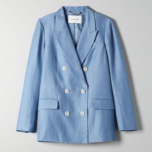 Babaton Samuel linen blazer from Aritzia Blue